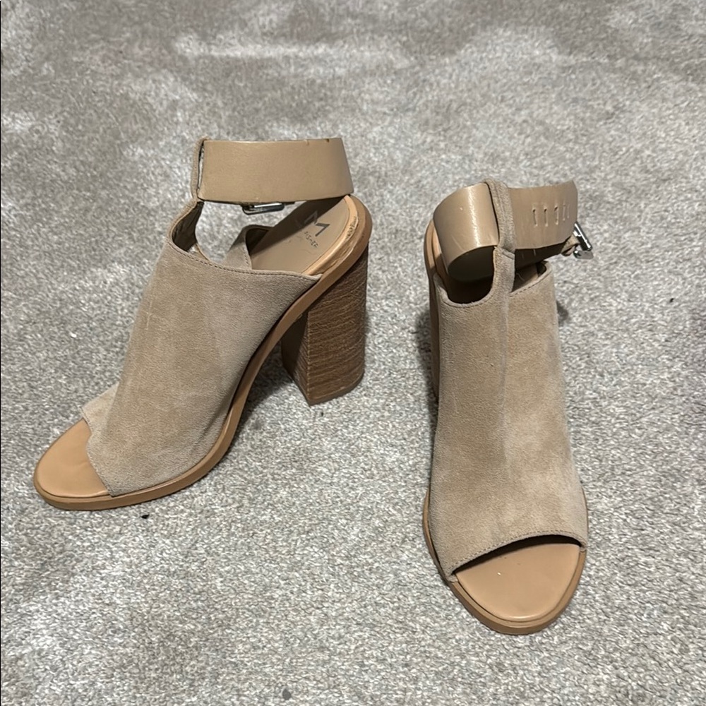Marc Fisher Taupe Ankle Booties with Chunky Heel